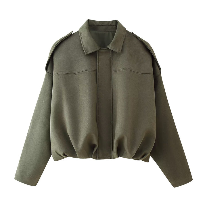 Dame Oversized Kunstlæderjakke med elegante skulderdetaljer Stilla