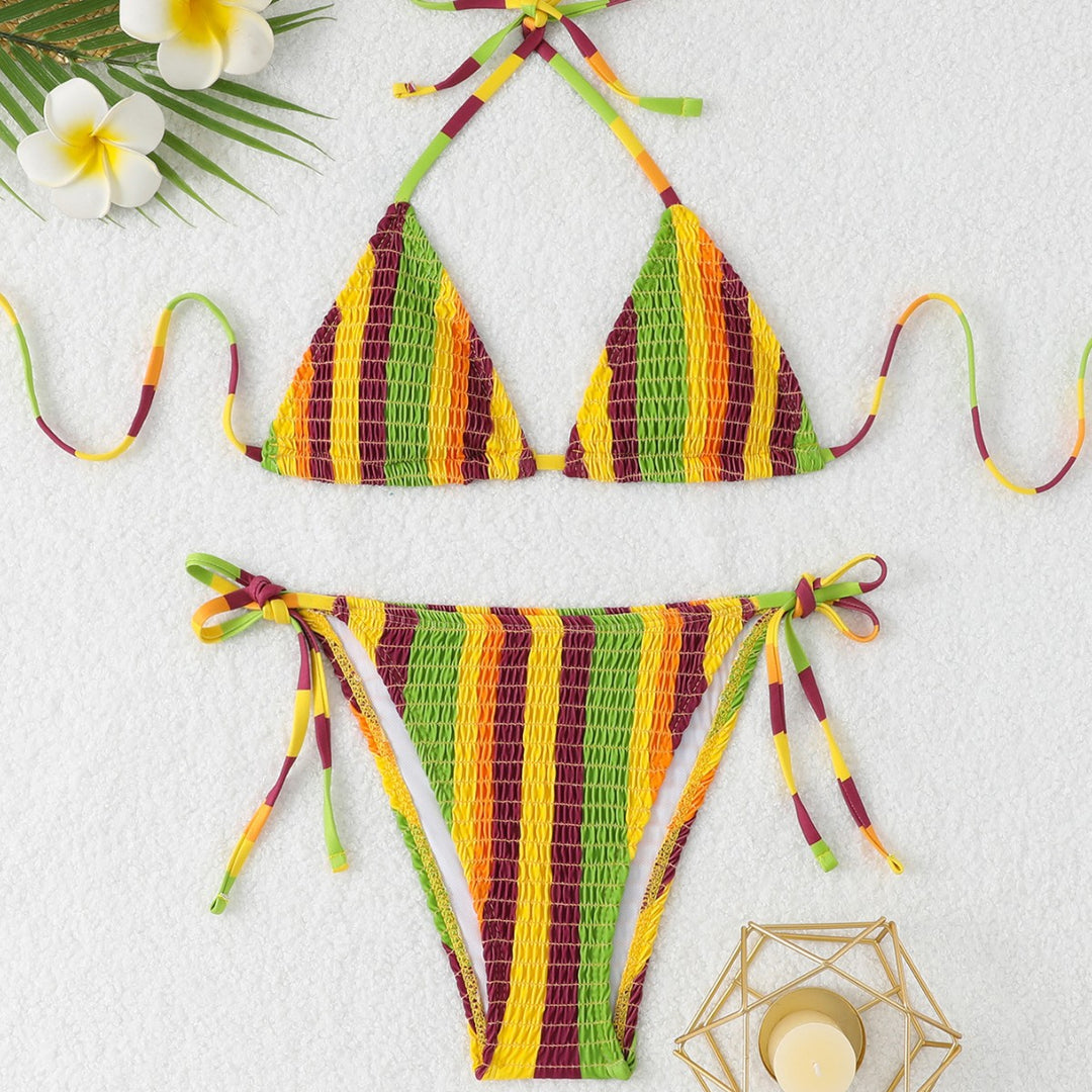 Dame Triangel-Bikini-Sæt med blomsterprint og høj kvalitets bindebånd Skovae