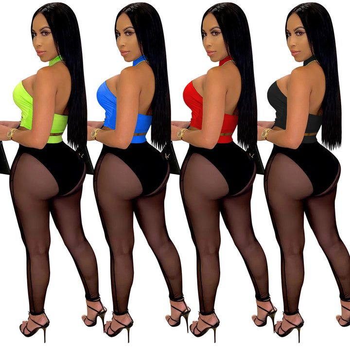 Dame Trendy Cut-Out Bodysuit med transparente leggings Stilla