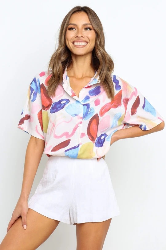 Femme Abstract Print Kortærmet T-shirt Stilla