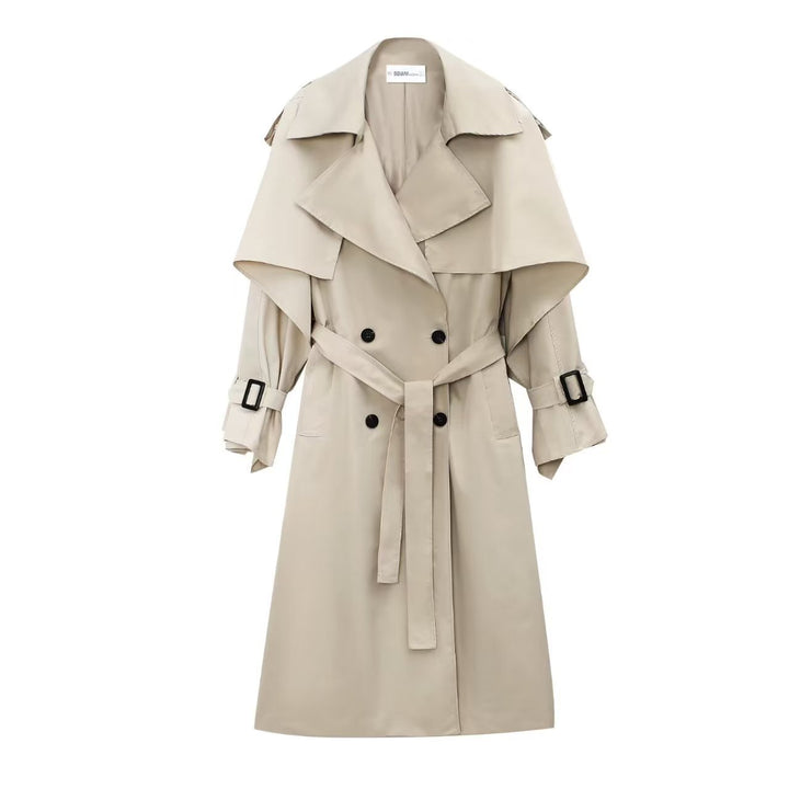 Kvindes Elegant Trench Coat med Bælte og Overdimensioneret Krave Stilla