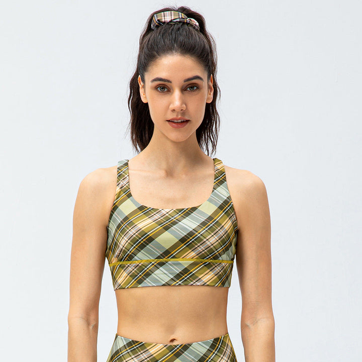 Stilla | Feel Yoga Sports Bra Houndstooth Shockproof Running Vest Med Brystpude, Fitness Bh Med Ternet Element