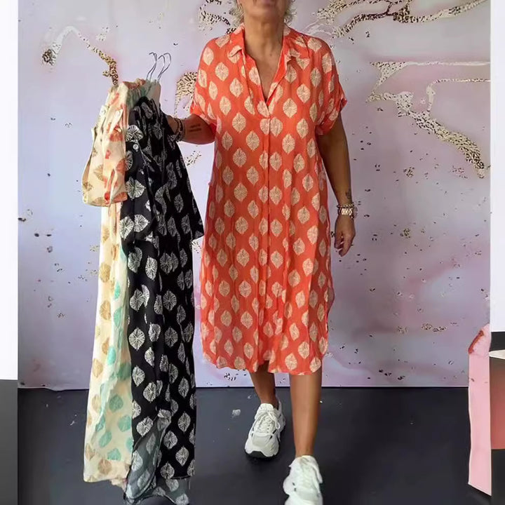 Dame Midikjole i en afslappet skjorte-stil med blomster mønster Stilla