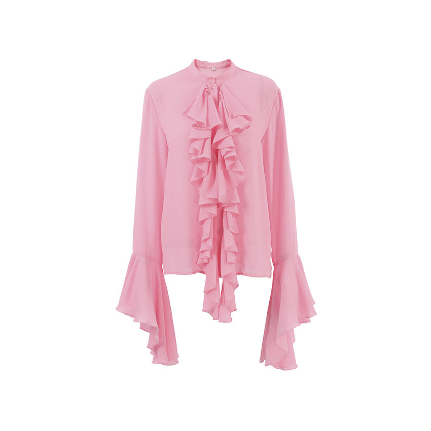 Damebluse med voluminøse ruffles og afslappet snit Stilla