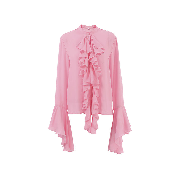 Damebluse med voluminøse ruffles og afslappet snit Stilla
