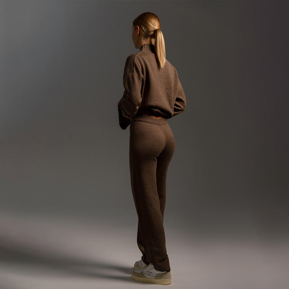 Dame Cozy Strik Jumpsuit med Høj Krave og Løs Pasform Stilla