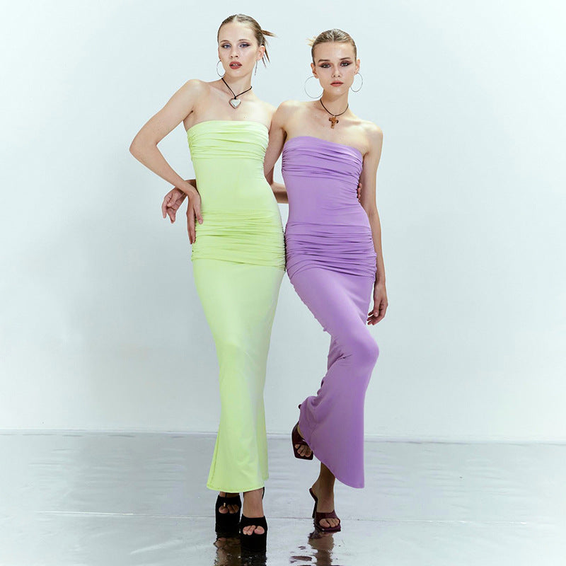 Femme Strapless Rynket Maxikjole Stilla