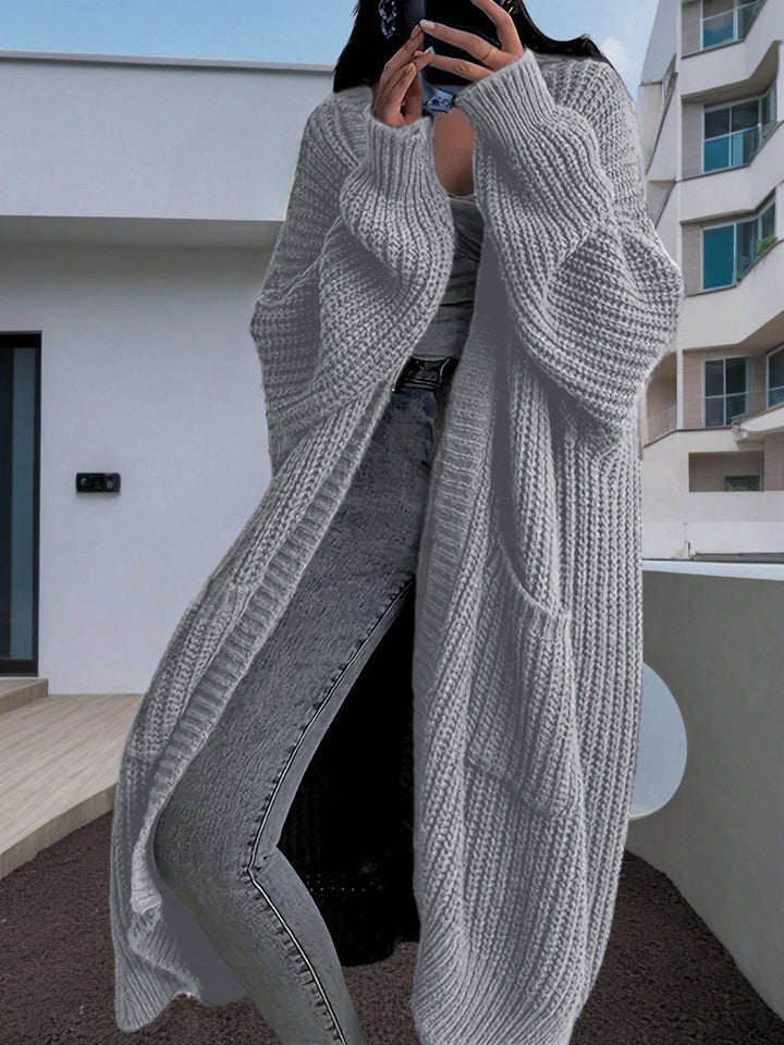Kvinders chunky strikket cardigan med åben front og praktiske lommer Stilla