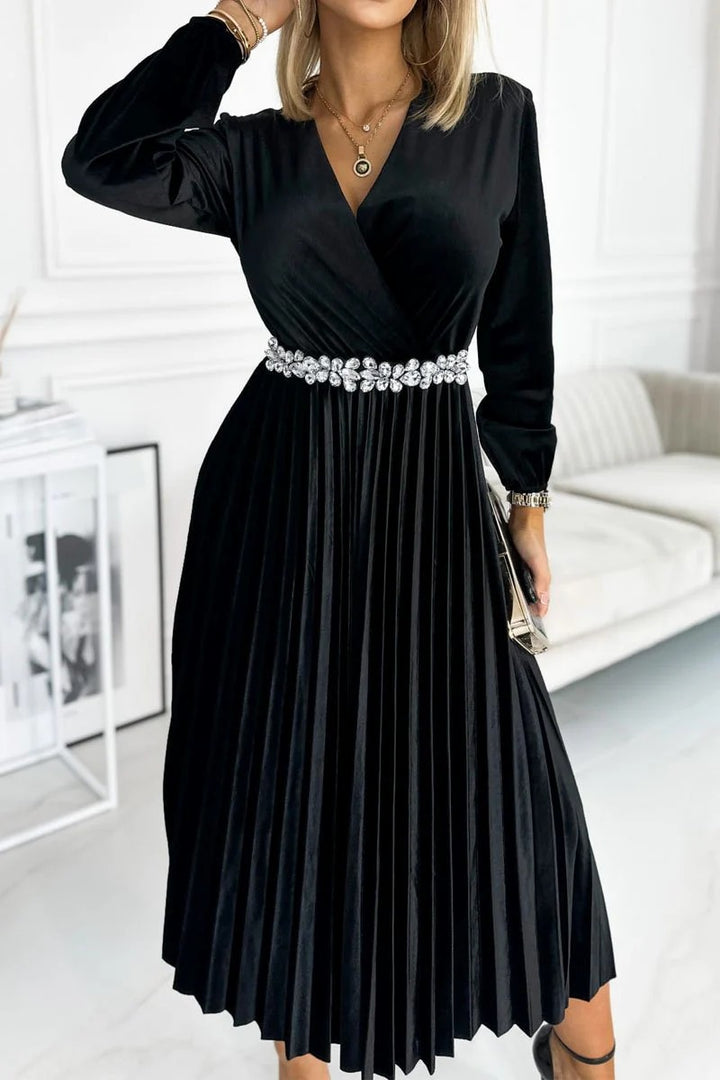 Dame luksus fløjl plisseret midi kjole Stilla