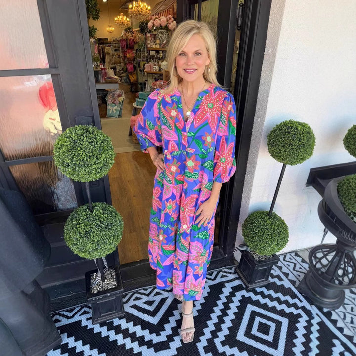 Dame Maxikjole med farverigt blomsterdesign Stilla