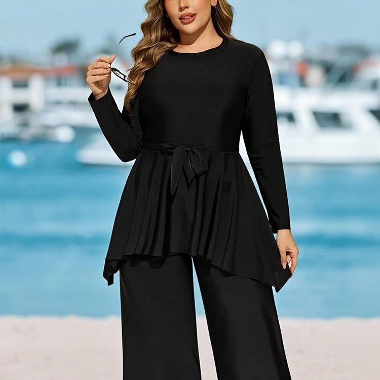 Dame Løs Kombi-Sæt med asymmetrisk Overtøj og elegant Bælte Skovae