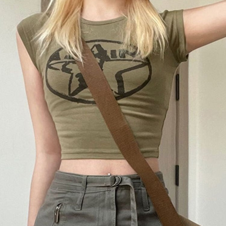 Dame Crop-top med kreativ grafikprint og tætsiddende pasform Skovae