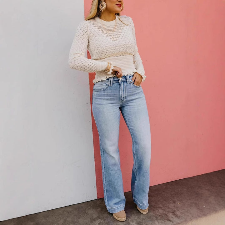 Dame Mode High-Waist Jeans med bred ben Stilla