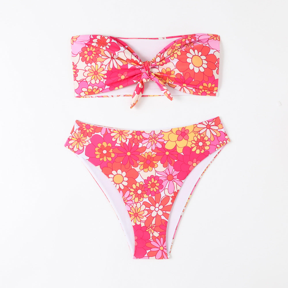 Damer Bandeau Bikini med moderne blomsterprint og legende knudedetalje Skovae