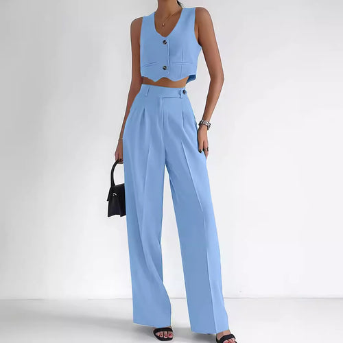 Dame Fashionable To-del-set med figursyet overdel og elegante, brede bukser Stilla
