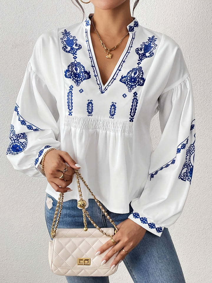 Femme Boho-inspireret broderet blouse Stilla