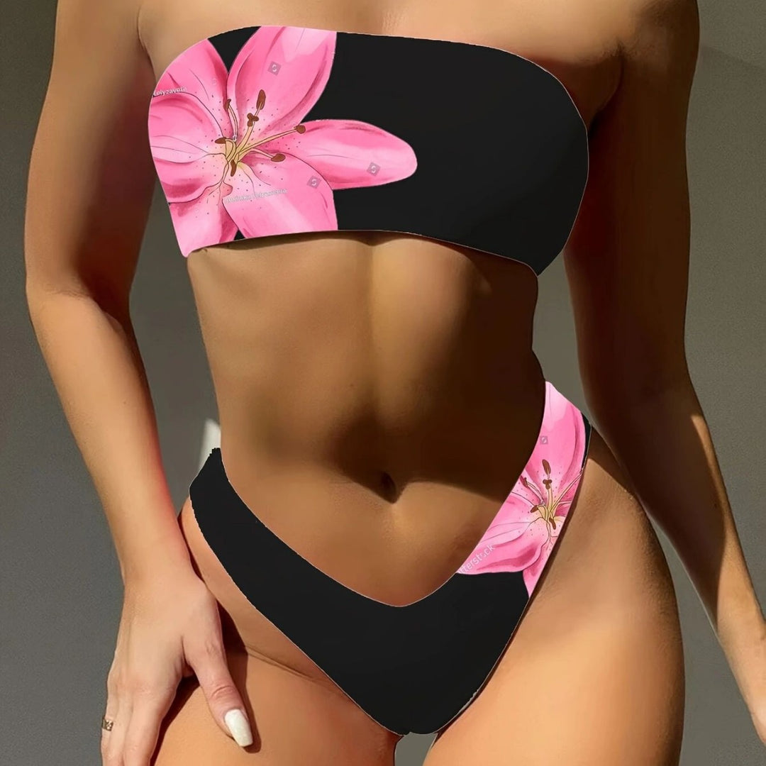 Dame Bandeau-bikini med blomsterdesign og sporty snit Stilla