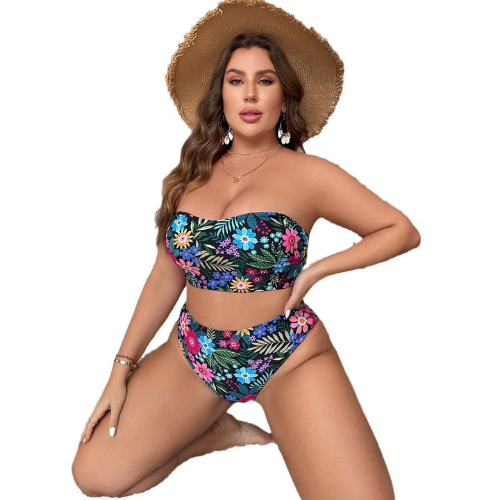 Dame Bandeau-bikini med blomsterdesign og høj talje Snit Skovae