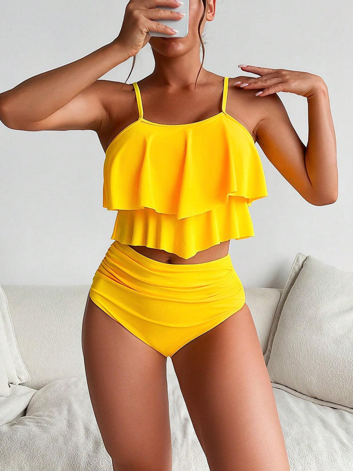 Dame bikini sæt med voluminøst flæse design Skovae