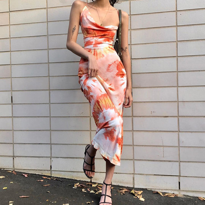 Dame kropsnært viklekjole med elegant tie-dye mønster Stilla