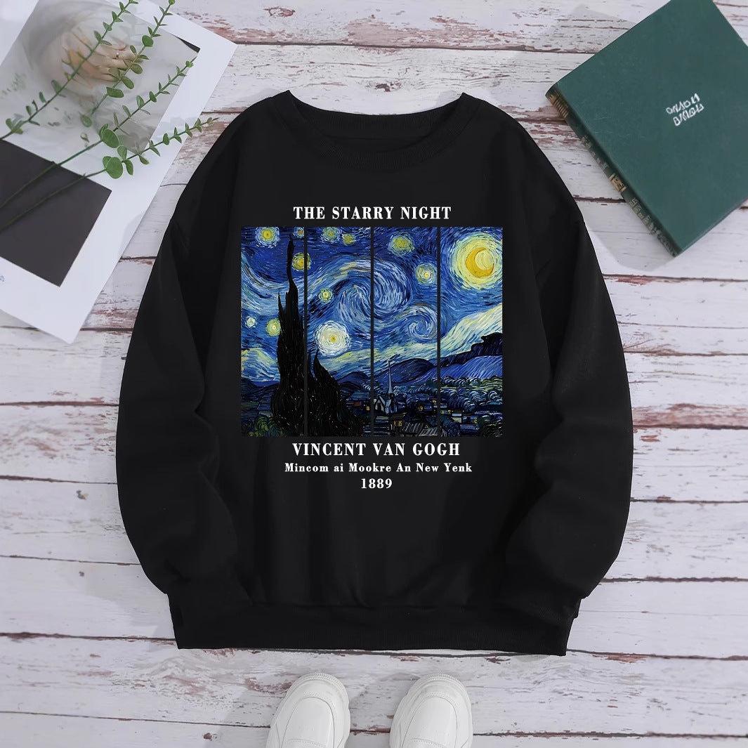 Kvindernes sweatshirt med kunstnerisk Van Gogh motiv og moderne tryk Stilla
