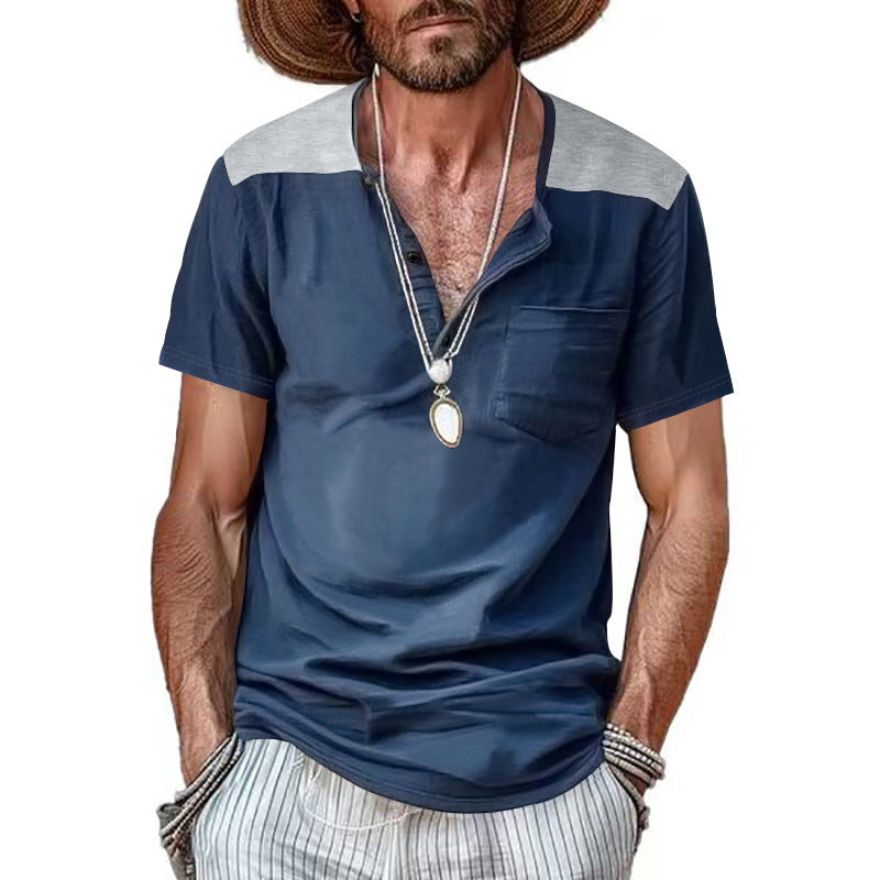 Herrer behagelig kortærmet Henley T-shirt med moderne design og praktisk brystlomme Stilla