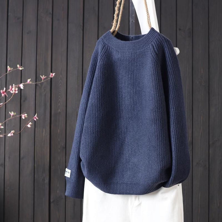 Dame afslappet ribstrik pullover med rund halsudskæring Stilla
