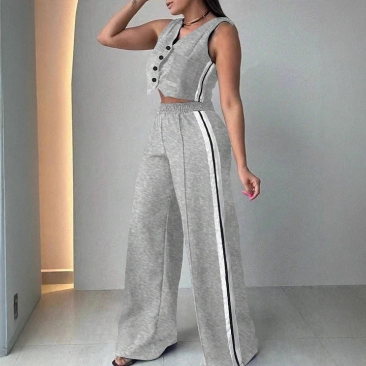 Dame afslappet to-delt sæt med cropped-top og løst skårne bukser Stilla