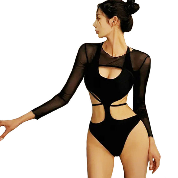 Dame ét stykke badedragt med transparente ærmer og dekorative cut-outs Stilla