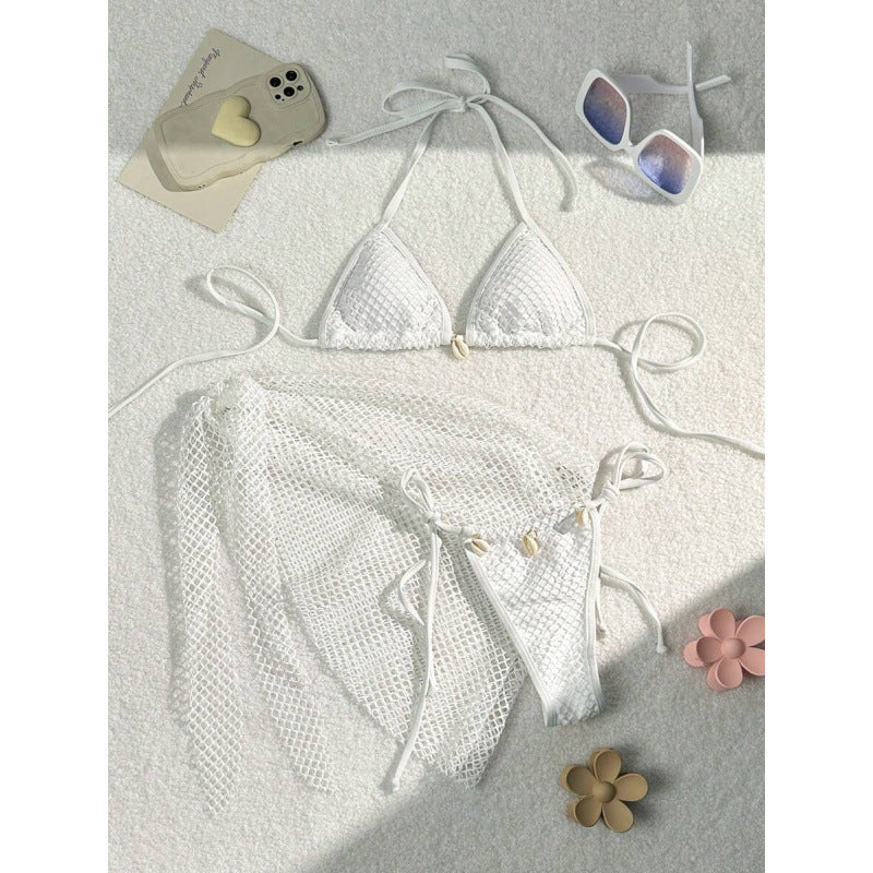 Dame net-bikini-sæt med stilfulde sløjfer og muslingedetaljer Skovae