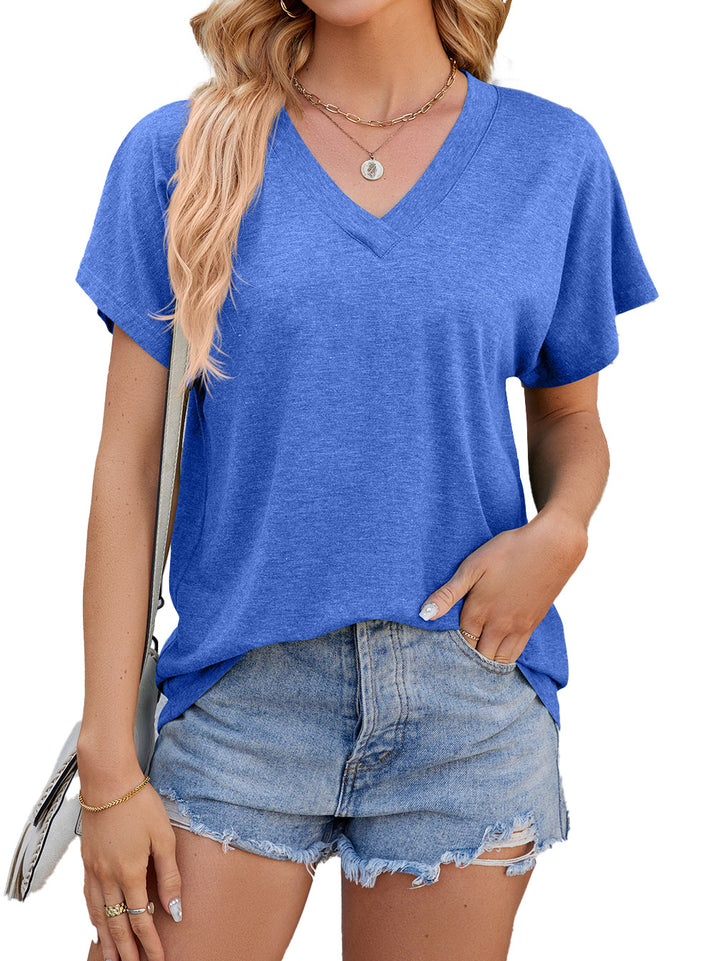 Dame afslappet V-hals T-shirt i blød bomuldsblanding med oversized snit Stilla