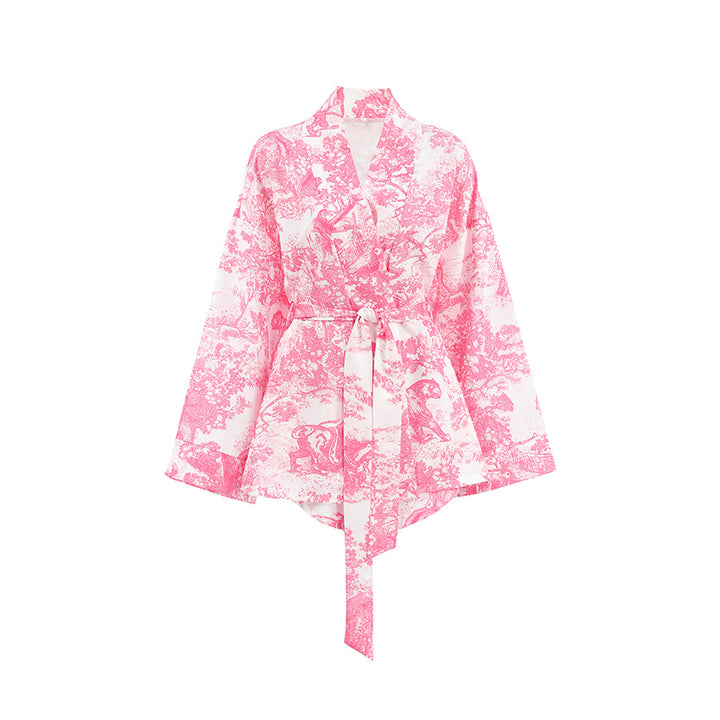 Dame Kimono-inspireret Loungewear-sæt med elastisk talje og raffinerede detaljer Stilla