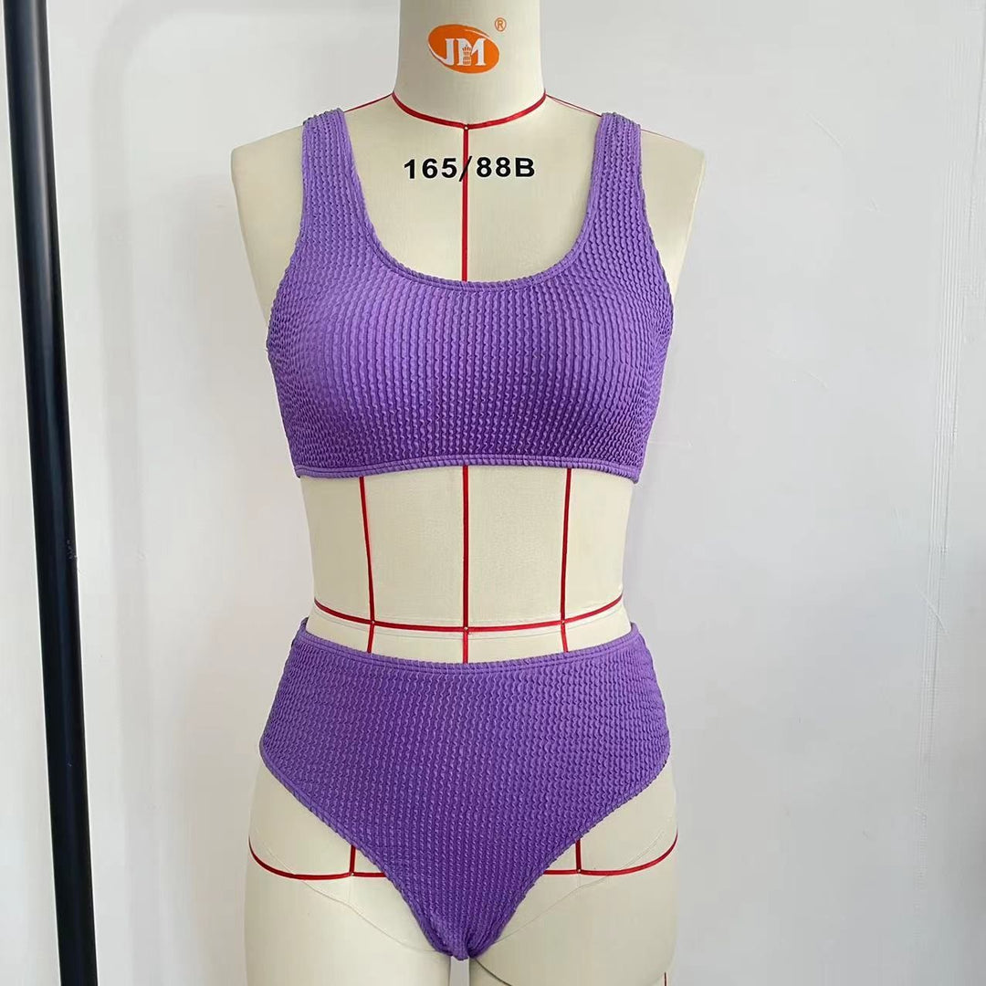 Dame High-Waist Bikini-sæt med modig Ribstrik Skovae