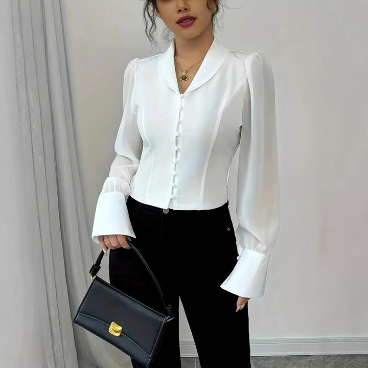 Dame elegant bluse med figursyet snit og legende sløjfedetalje Stilla