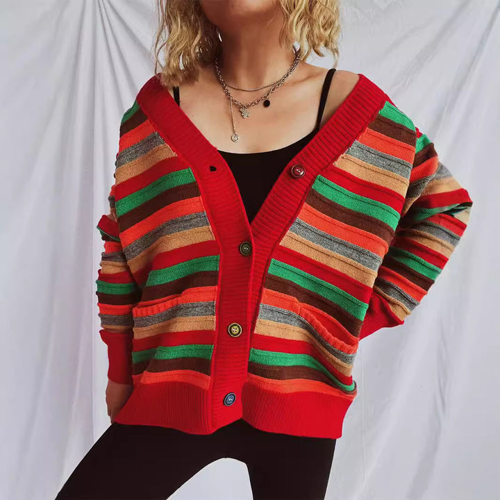 Kvinder casual cardigan med farverigt stribemønster og løs pasform Stilla