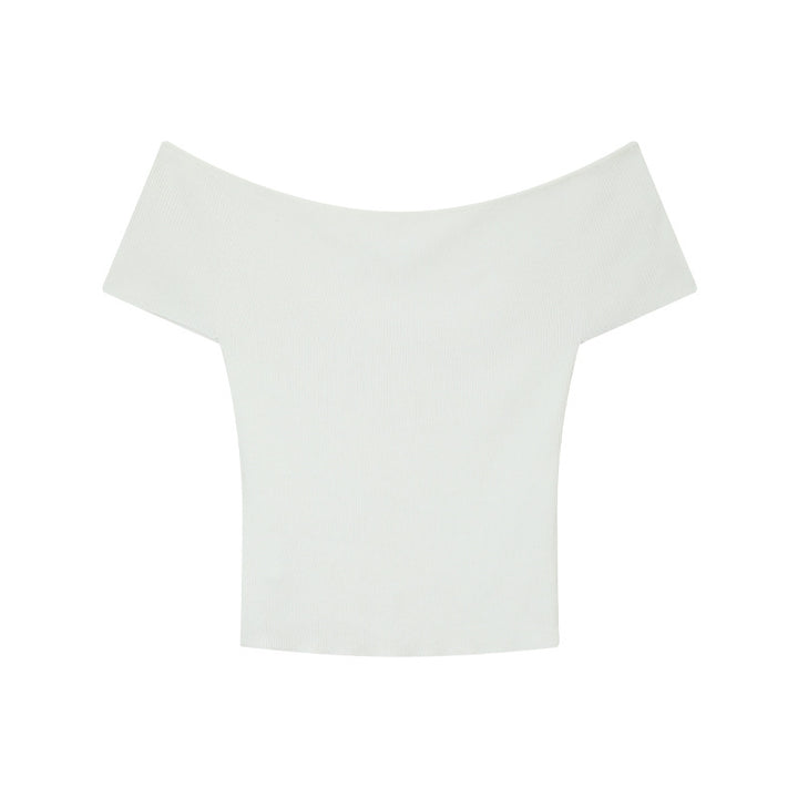 Dame Off-Shoulder Strikoberteil med fin ribstruktur Stilla
