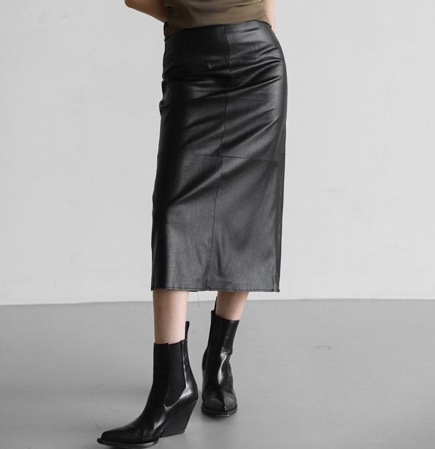 Dame Elegant Midi-skirt lavet af høj kvalitet kunstlæder med smal pasform og sømløst design Stilla