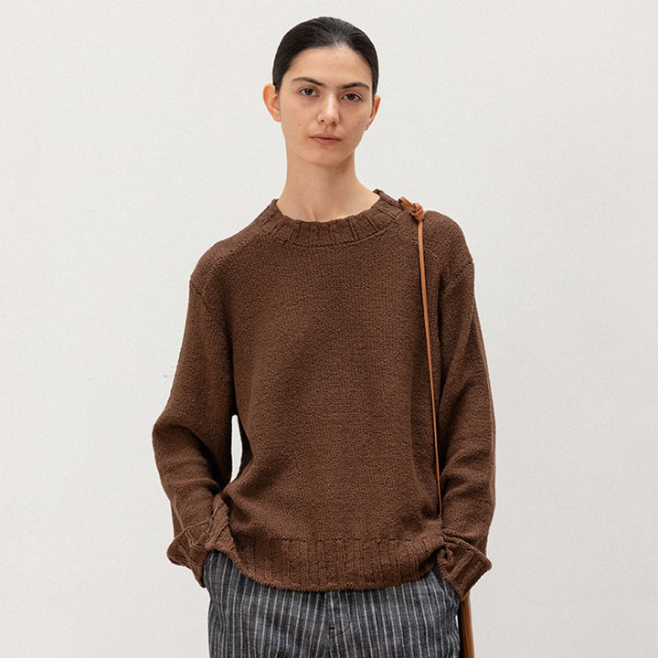 Kvinders afslappede strikket sweater med løs pasform og elastisk bund