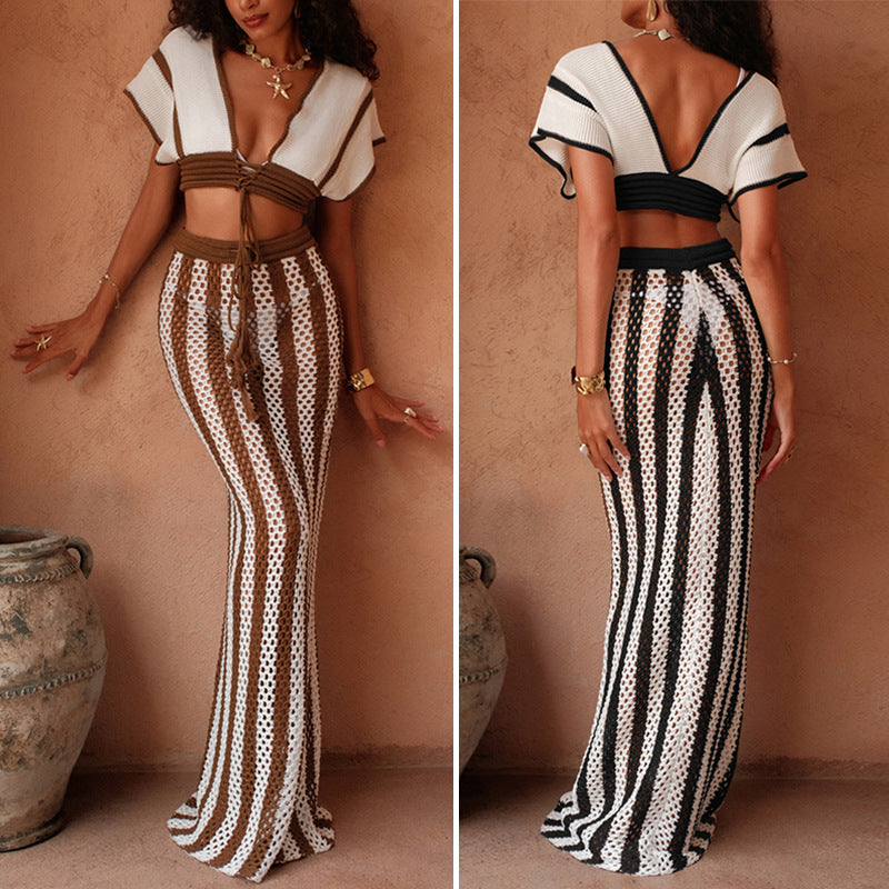 Dame crop top og elegant palazzo bukser sæt Skovae