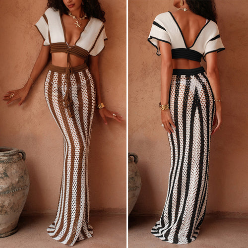 Dame crop top og elegant palazzo bukser sæt Skovae