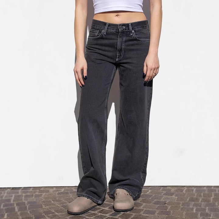 Dame brede jeans med afslappet snit og frynset kant Skovae
