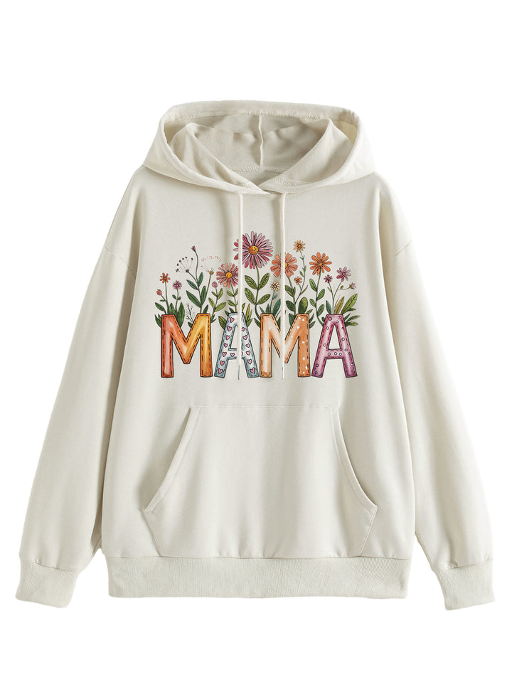 Kvinders hættetrøje med blomsterprint og inspirerende tekst Stilla
