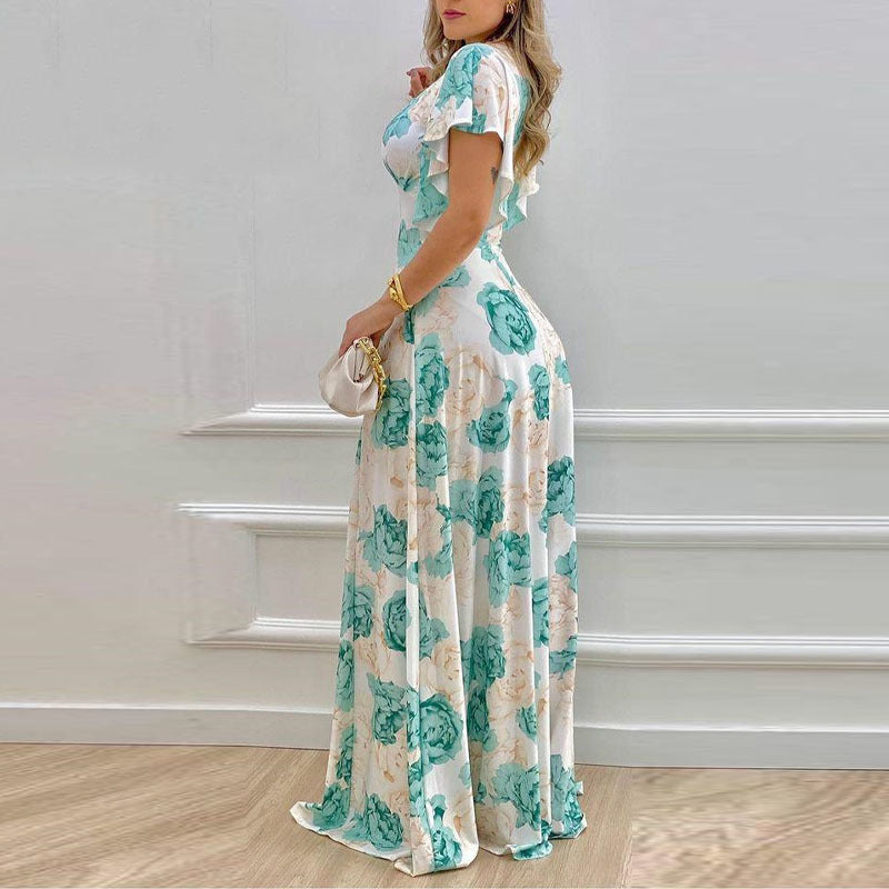 Dame Maxikjole med floralt design og elegante flæsedetaljer Stilla