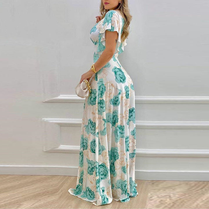 Dame Maxikjole med floralt design og elegante flæsedetaljer Stilla