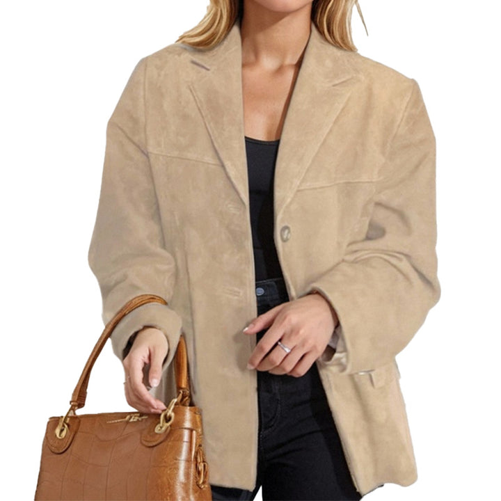 Dame Elegant Suede Jakke med Klassisk Snit og To Lommer Stilla