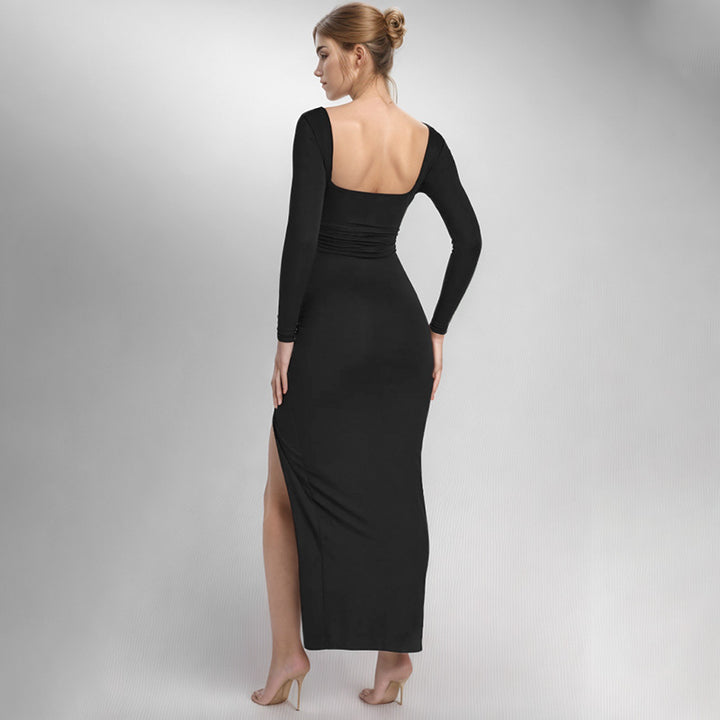 Dame High-Slit Langærmet Bodycon Maxikjole Stilla