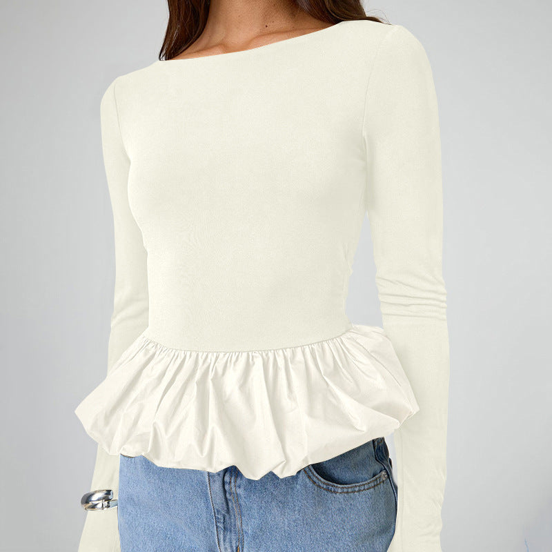 Femme Peplum Kant Langærmet Top Stilla
