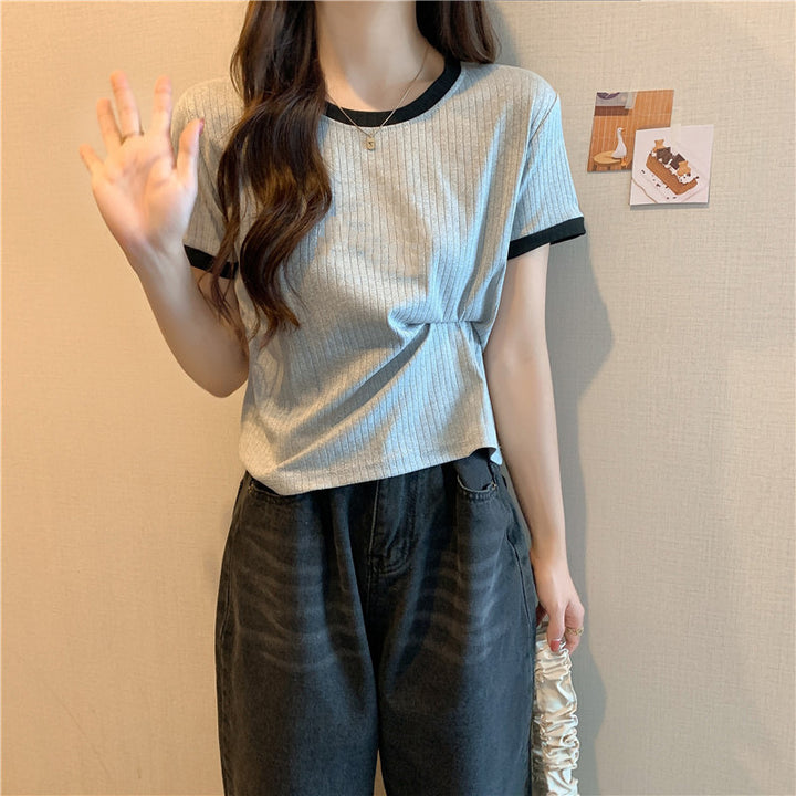 Dame Casual Rib Korte Ærme T-Shirt Stilla