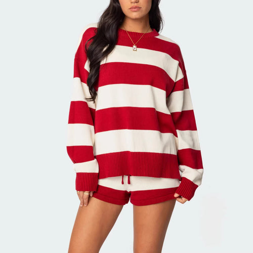 Kvinders hyggelige sweatshirt og shorts sæt Skovae