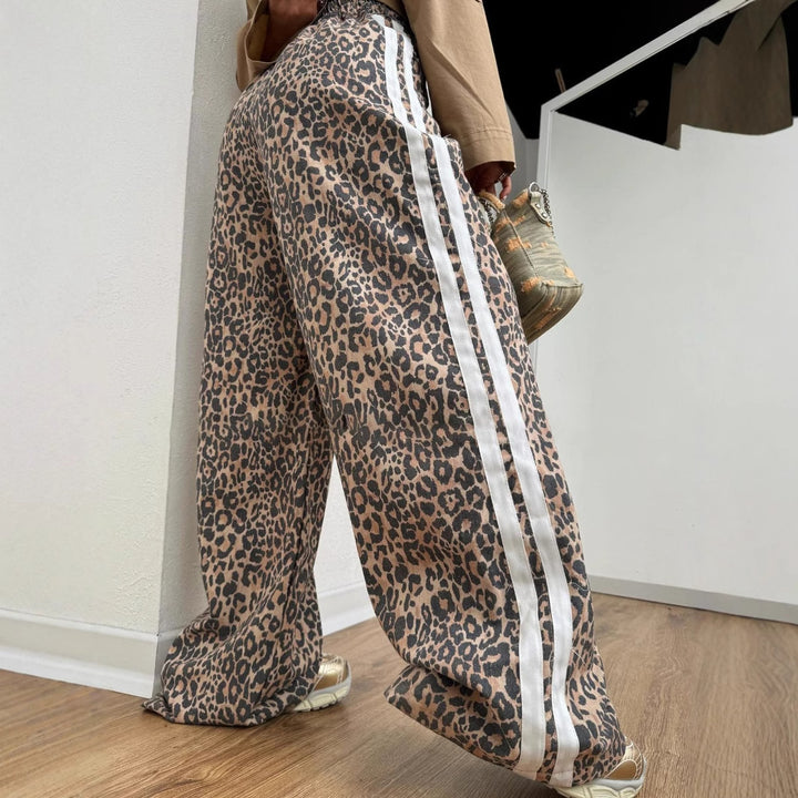 Dame Elegant Maxi Bukser med Leopard Print Stilla